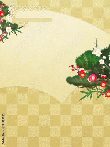 Golden oriental background material depicting auspicious things