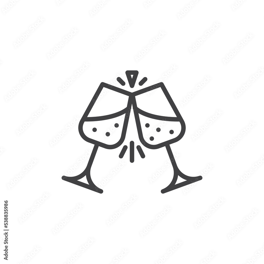Champagne glasses clinking line icon
