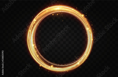 Golden circle with fire effects.Light effect.Vector.