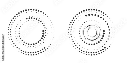 Set of halftone round dotted frames. Design element for frame, logo, web pages, prints, posters, template.