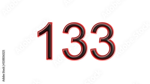 red 133 number 3d effect white background