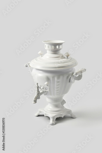 Traditional samovar tea kettle on white background