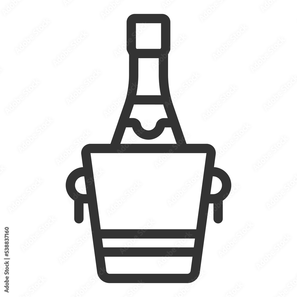 Champagne bottle in ice bucket - icon, illustration on white background, outline style Champagne bottle in ice bucket - icon, illustration on white background, outline style