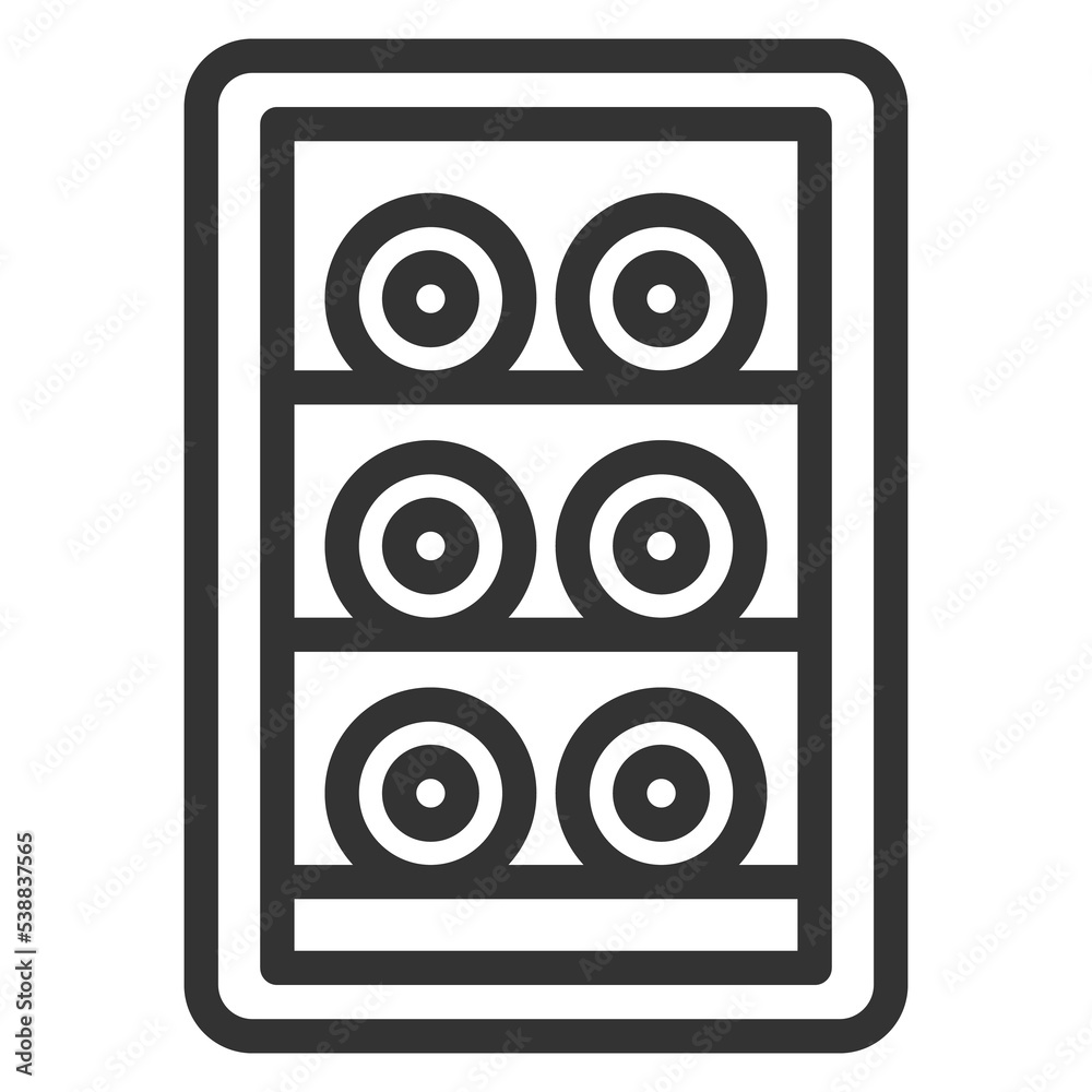 Bottles of wine on shelves in a storage cabinet - icon, illustration on white background, outline style Bottles of wine on shelves in a storage cabinet - icon, illustration on white background, outline style