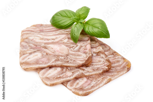 Brawn or head cheese, isolated on white background.
