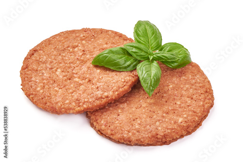 Burger patties, ready to fry, burger cutlets, isolated on white background. High resolution image.