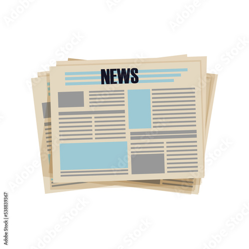 Newspaper pile, stack of magazine with rope in cartoon style isolated on white background. 