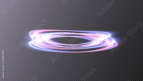Glowing blurred circles in motion. The effect of vortex motion. Abstract purple blue light rings.
