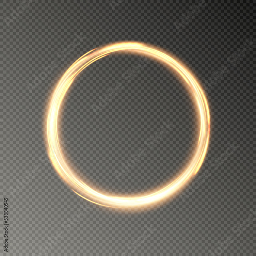 Yellow neon glowing ring. Bright glowing neon frame made of bright glowing rays. vector png