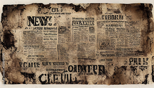 Retro vintage newspaper illustration. Brown paper texture background