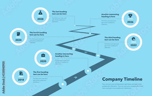 Business infographic for a road map timeline - blue version. Easy to use for your website or presentation.