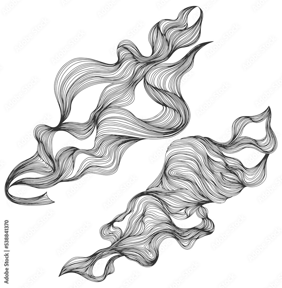 Obraz premium Set of abstract shapes. Hand drawn illustrations. Ink painting style composition