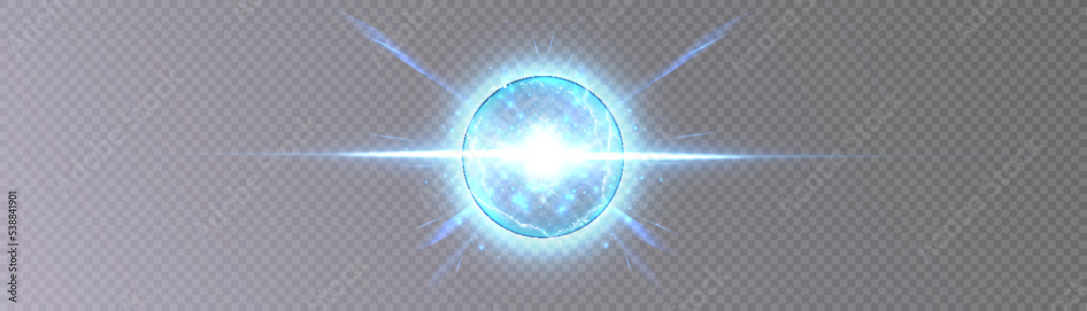 Light ball in the flow of plasma energy, vector electric lightning and light flashes.