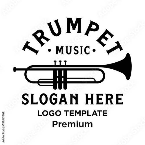 Brass musical instrument, simple black trumpet cornet for jazz music logo design