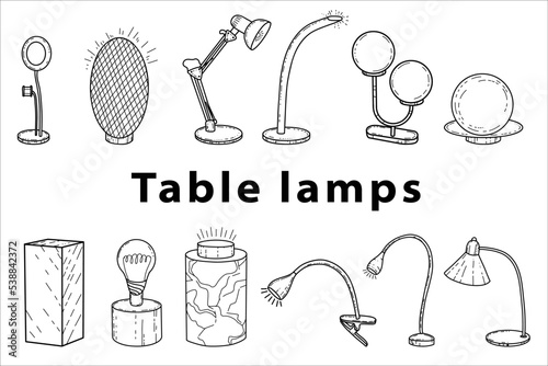 Doodle sketch lamps for the living room, table lamps, hand-painted large and small , different types of styles, modern and vintage