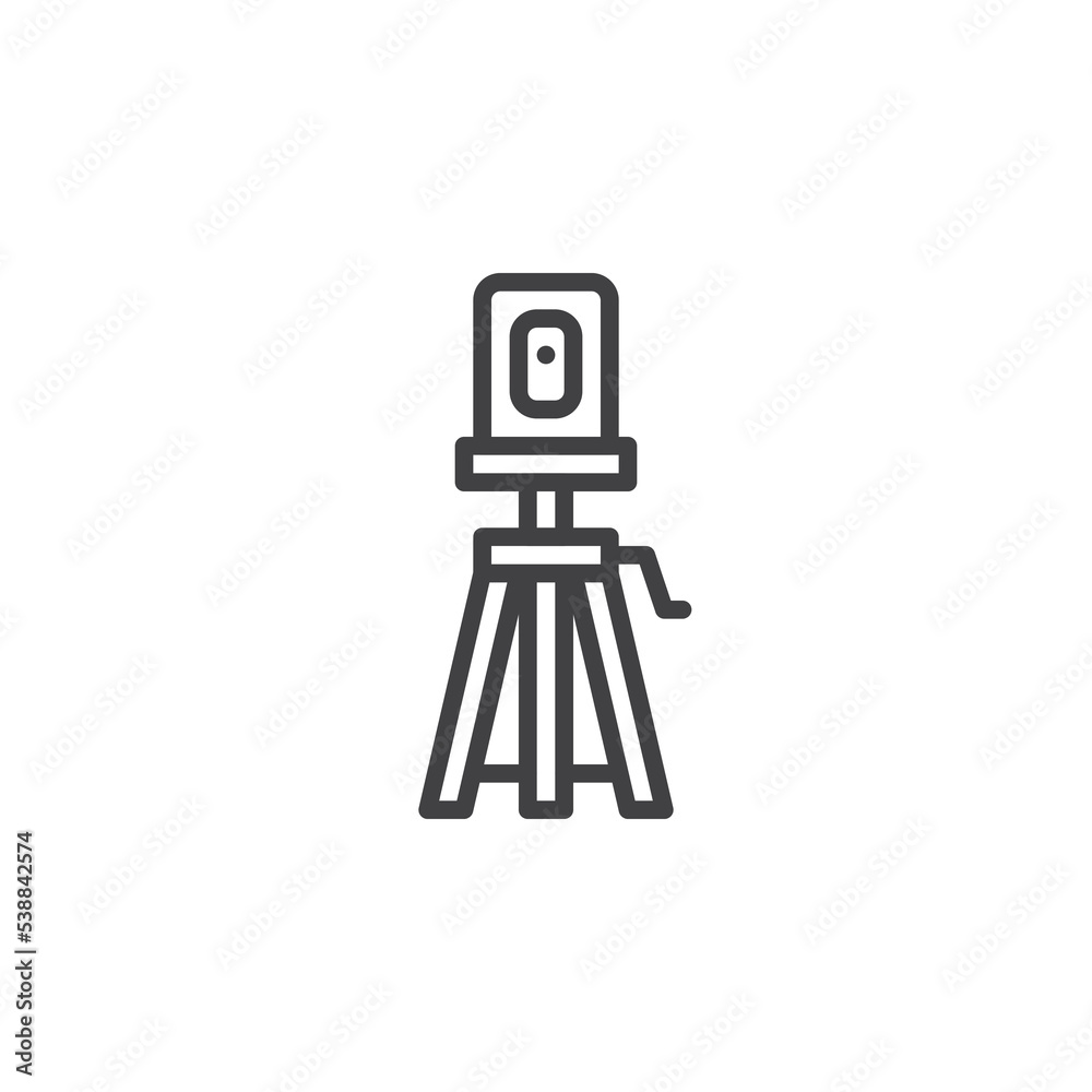 Laser level on tripod line icon Laser level on tripod line icon