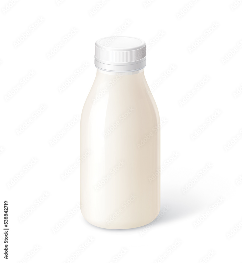 Milk glass bottle, isolated on white,  realism, photo realistic