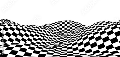 Wavy chess board. Chessboard concept. Wave distortion effect. Vector illustration.