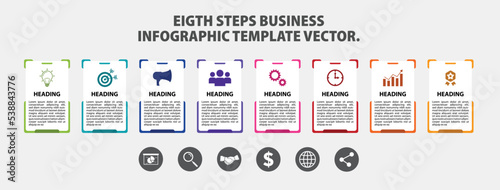 8 STEPS BUSINESS INFOGRAPHIC TEMPLATE VECTOR.