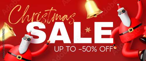 Christmas sale design template with cool 3d Santa Claus.