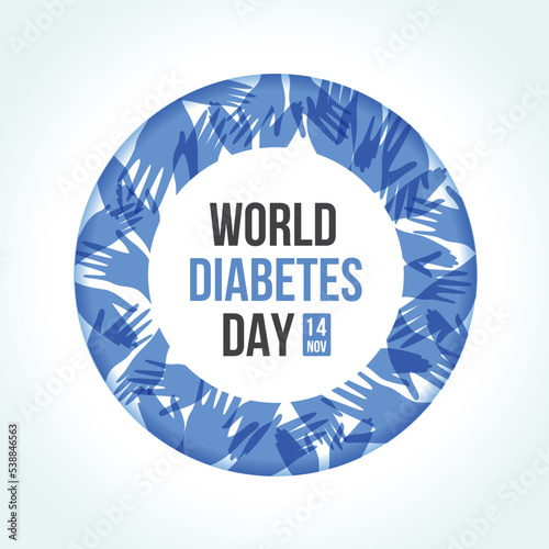 world diabetes day - blue circle symbol with abstract blue hands texture vector design