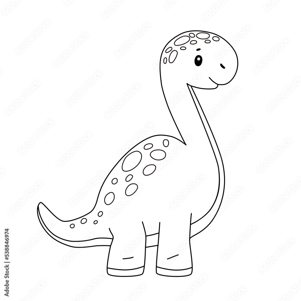 Cute dinosaur sketch. Black outline of childish animal for coloring pages.