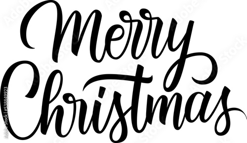 Merry Christmas hand lettering. Calligraphic element for Christmas holiday greetings graphic design. PNG file.