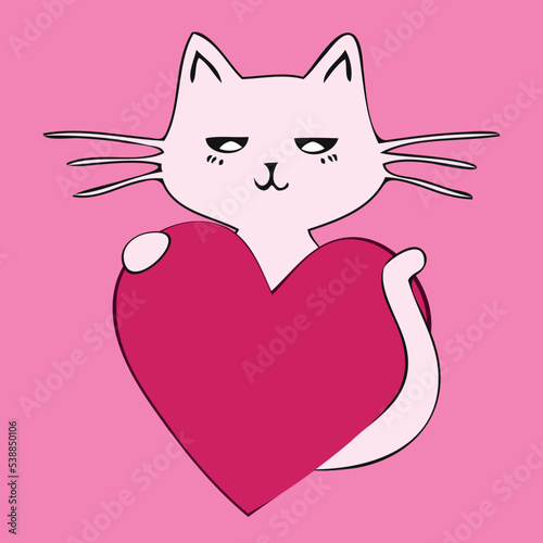 a white cat with a pink heart
