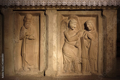 Altar detail in the romanesque cathedral of Santa Maria Assunta in Castell'Arquato, Piacenza (Italy), medieval village in the region of Emilia Romagna photo