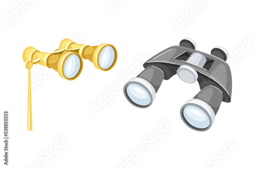 Binoculars or Field Glasses as Two Refracting Telescopes for Viewing Distant Object Vector Set