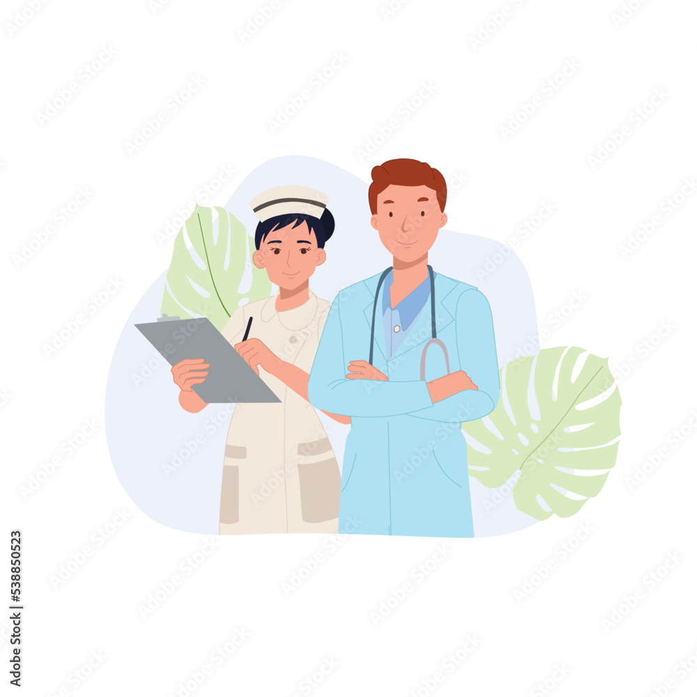 People characters work in Hospital. Nurse, doctor. Male and female medical characters. Vector illustration