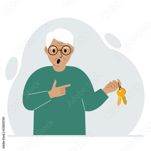 A man holds a bunch of golden keys to open a locked door. Knowledge or the key to success.
