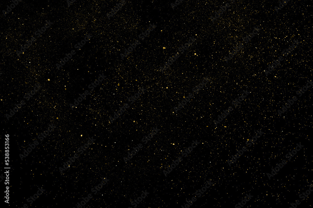 Gold Glitter Texture Isolated on Black Background. Golden stardust. Amber Particles Color. Sparkles Rain. Vector Illustration, Eps 10.