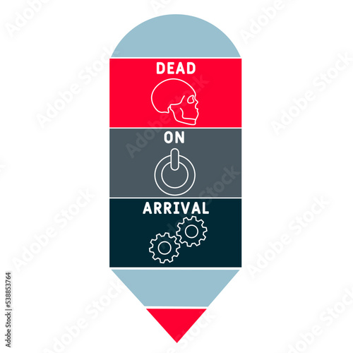 DOA - Dead On Arrival acronym. business concept background.  vector illustration concept with keywords and icons. lettering illustration with icons for web banner, flyer, landing page