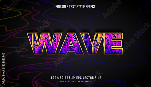 wavy texture lines with gold color text style effect. Editable vector fonts