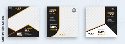 Social media template banner in luxury design style. Square post template for house architecture service promotion.