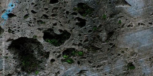 moss on a cut stone or blue turquois mineral conglomerate