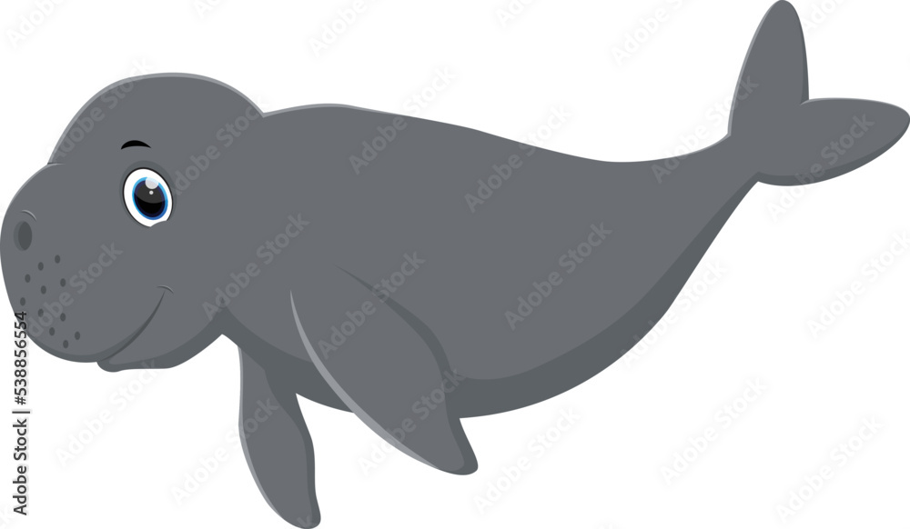 Happy cute cartoon manatee swimming Happy cute cartoon manatee swimming