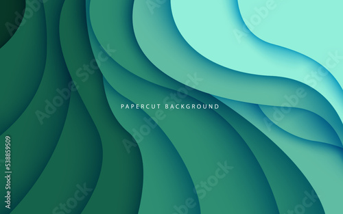 Multi layers green color texture 3D papercut layers in gradient vector banner. Abstract paper cut art background design for website template. Topography map concept or smooth origami paper cut