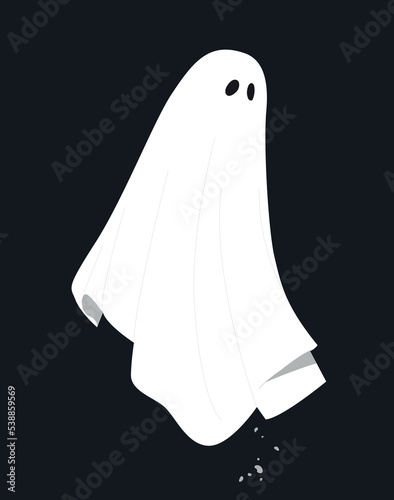 White ghost icon. Sticker for social networks and messengers. Scary flying character. Mysticism, imagination and fantasy, phobia and nightmare. Magic and sorcery. Cartoon flat vector illustration