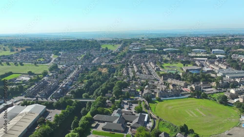 Bradford, UK: Aerial view of city in England, suburb with greenery - landscape panorama of United Kingdom from above