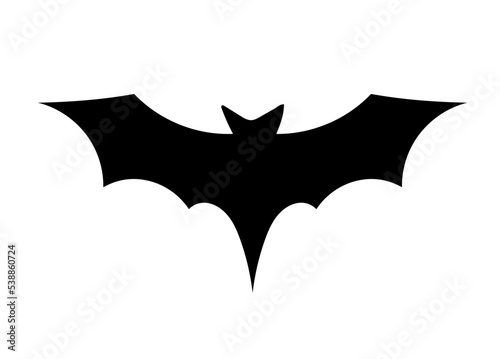 Halloween bat silhouette. Black animal with geometric wings. Graphic element for printing on clothes. Sticker for social networks and messengers. Art and creativity. Cartoon flat vector illustration