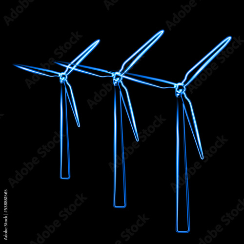 Vector illustration of windmills with neon effect.