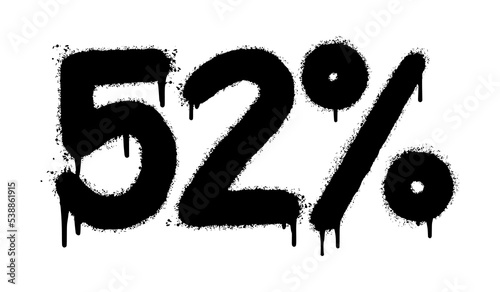 Spray Painted Graffiti 52 percent sprayed isolated with a white background. Graffiti 52 percent icon with over spray in black over white. Vector Illustration.