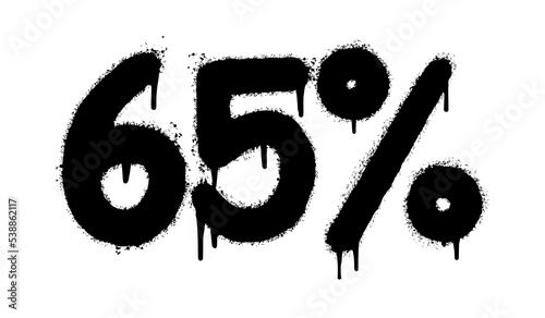 Spray Painted Graffiti 65 percent sprayed isolated with a white background. Graffiti 65 percent icon with over spray in black over white. Vector Illustration.