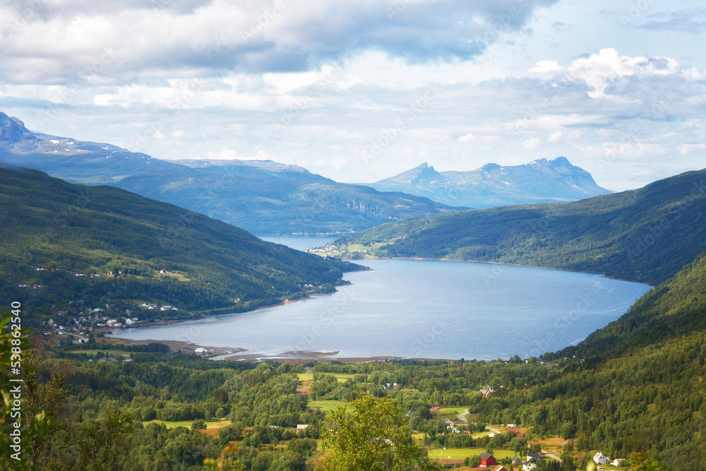 Beautiful summer Norwegian landscape with a lake and mountains