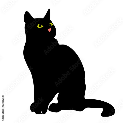 Black silhouette of a cat isolated on a white background. Vector cartoon cat illustration that can be used for symbol for design, logo, wildcat, cat, pet, carnivore, animal, nature, wildlife.
