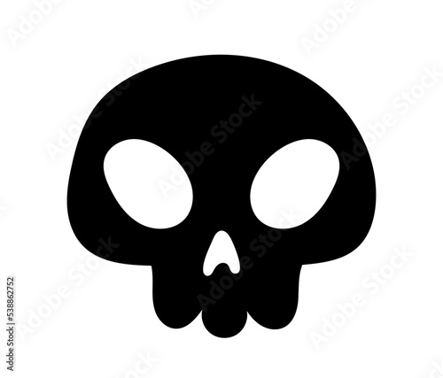 Halloween skull silhouette. Skeleton head, scary pattern and logotype. Sticker for social networks and messengers. Horror and fear, phobia and panic, nightmare. Cartoon flat vector illustration