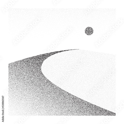 Grain dune desert. Stipple eastern landscape and terrain background. Sand hill in dot work style. Textured gradient illustration. 