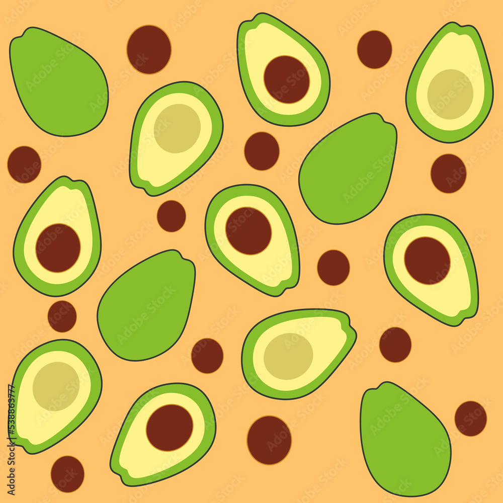 Avocado slice seamless pattern in hand drawn style. Repeating fruit background vector for summer fabric, decoration, backdrop, textile, ornament, ornate, wallpaper and fashion design. Avocado slice seamless pattern in hand drawn style. Repeating fruit background vector for summer fabric, decoration, backdrop, textile, ornament, ornate, wallpaper and fashion design.